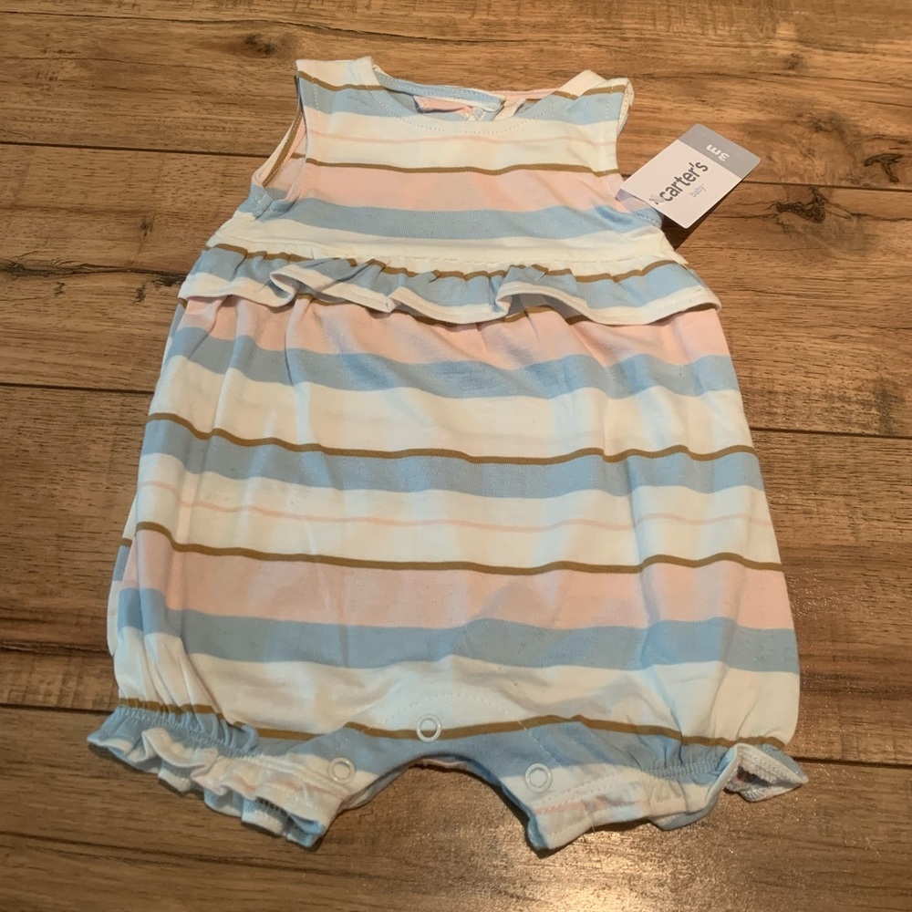 NWT Carter’s Pink, Blue & White Striped Romper